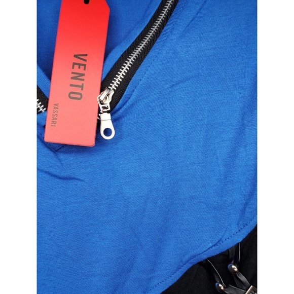 Vento Vassari Blue Zipper Design Slim Fit Zipper Collar Short Sleeve Med Shirt - Picture 5 of 12